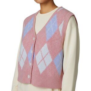 Hem & Thread NWOT Pink Plaid Print Soft and Fuzzy Vest Women's Size S